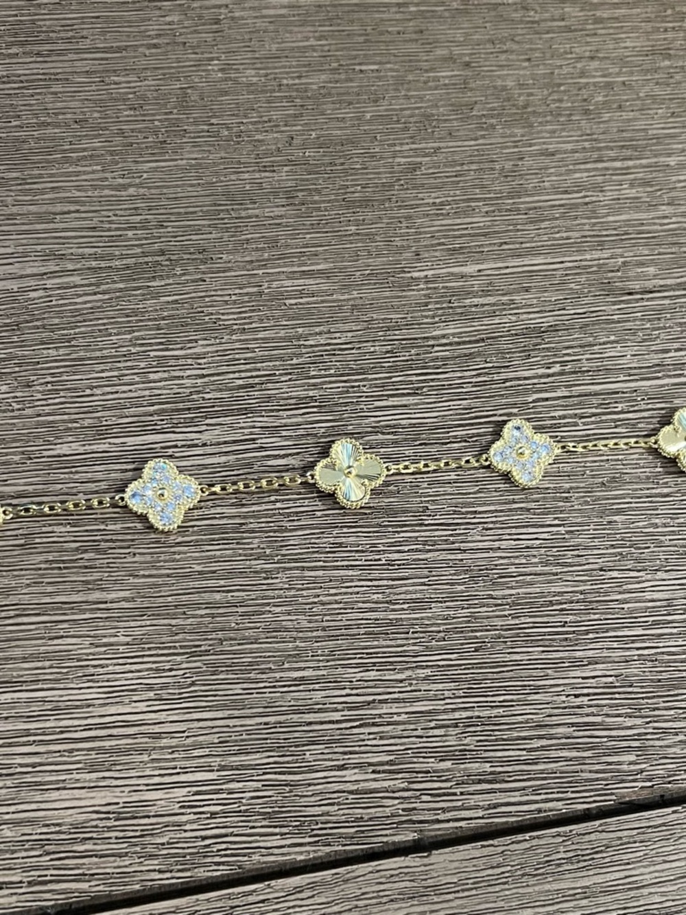 Gold Clover Station Bracelet with Crystal Accents - Women's Jewelry